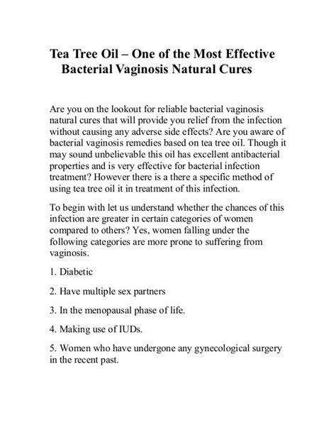 Tea Tree Oil One Of The Most Effective Bacterial Vaginosis Natural Cures