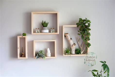 Set Of Floating Rectangle Shelves Solid Wood Shelves Crystal Etsy