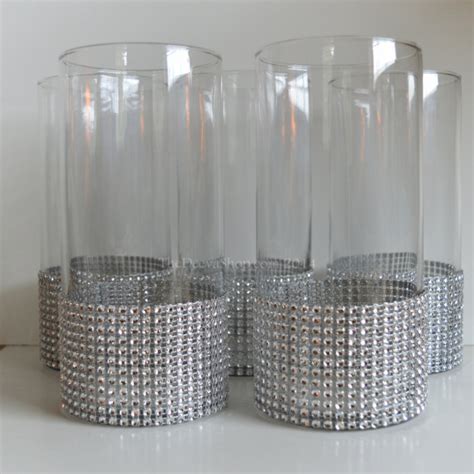 Centerpiece Cylinder Vase Lot Silver Bling Rhinestone Diamond Cry Aftcra
