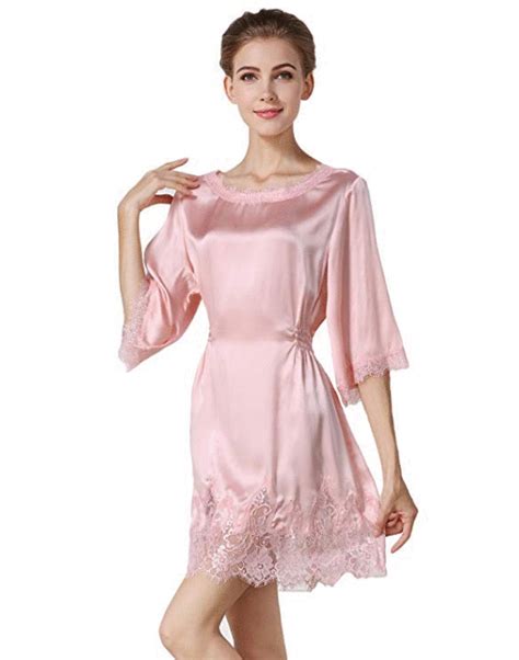 Clc Womens Mulberry Silk Nightdress Lace Flower Nightgown Pajamas