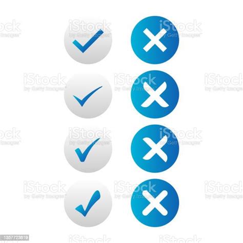 Set Of Blue And White Check Mark Buttons In Neomorphism Style Stock