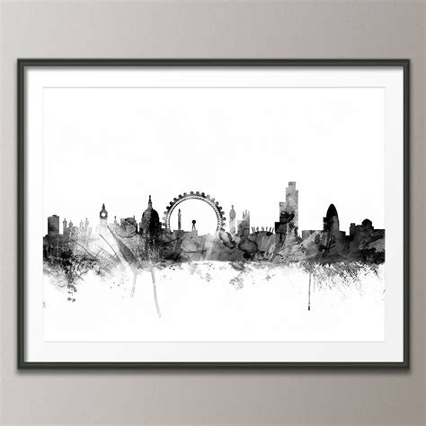 London Skyline Cityscape Black And White By Artpause Watercolor Art