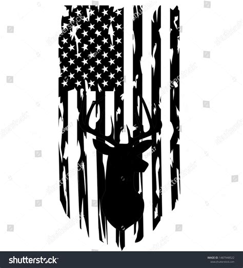 Distressed American Flag Hunting Deer Illustration Clip Art
