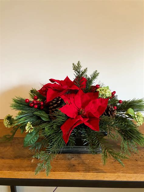 Red Poinsettia Centerpiecechristmas Dining Table Etsy Christmas