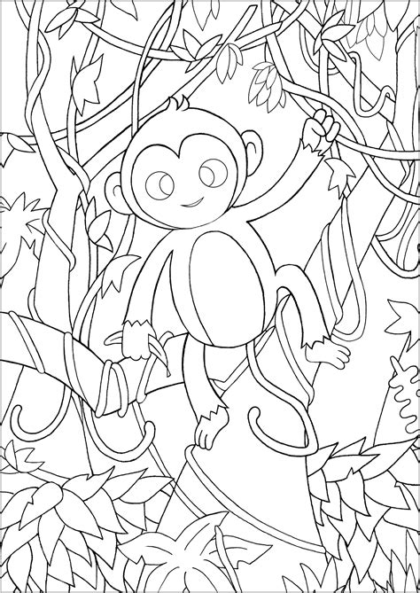 Adorable animal coloring pages creativity for kids online. Little Monkey in the jungle - Monkeys Adult Coloring Pages