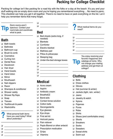 The Ultimate Dorm Room Checklist 6 Free Printable Templates