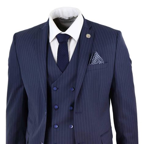 Mens Piece Pinstripe Navy Blue Suit Mens Piece Suits Fashion