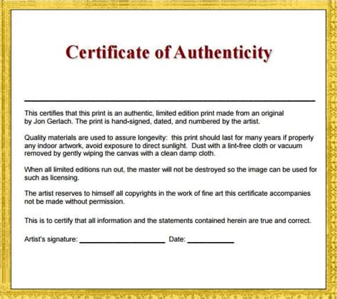 10 Certificate Of Authenticity Templates Word Excel Pdf Formats
