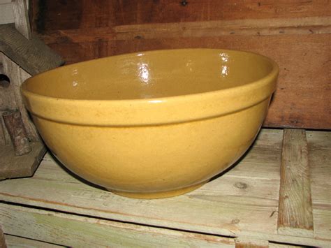 Huge Antique Mixing Bowl Pottery Vintage Stoneware Gold Yellow Etsy