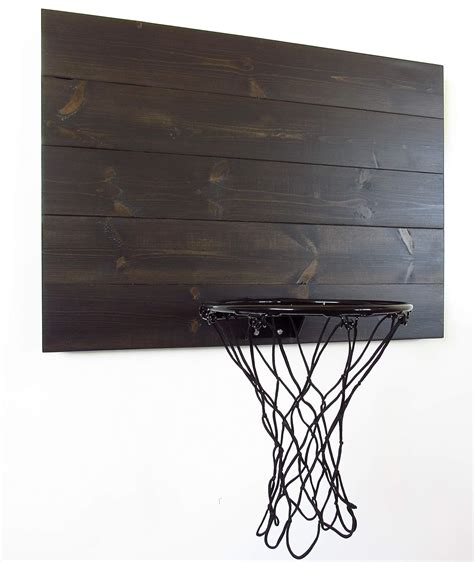 Black Washed Wood Basketball Hoop Wall Mounted Indoor