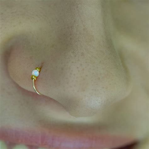 Buy Thin 14k Gold Filled Tiny Nose Ring Hoop 2 Mm White Opal Piercing Nose Hoop 24 Gauge