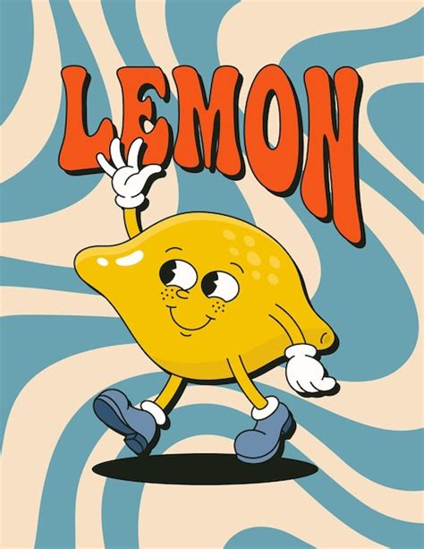 Premium Vector Retro Lemon Cartoon Character Poster Vector Funny