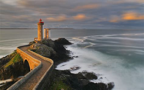 Wallpaper France Brittany Coast Lighthouse Sea Dusk 1920x1200 Hd