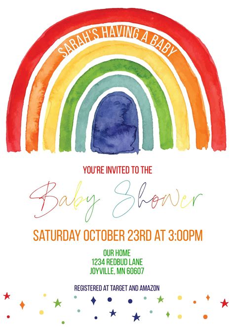 Rainbow Baby Shower Invitation Instant Access Editable Digital