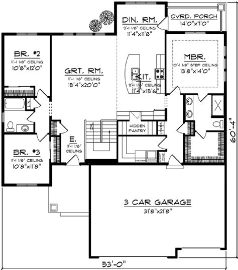 Bungalow House Plan 3 Bedrooms 2 Bath 1796 Sq Ft Plan 7 1216