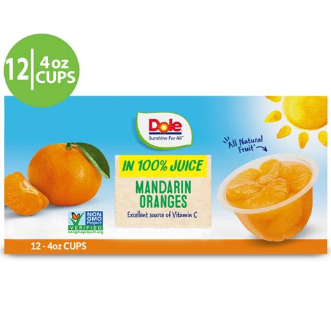 Dole Fruit Bowls Mandarin Oranges In 100 Fruit Juice 4 Oz Bowls 12