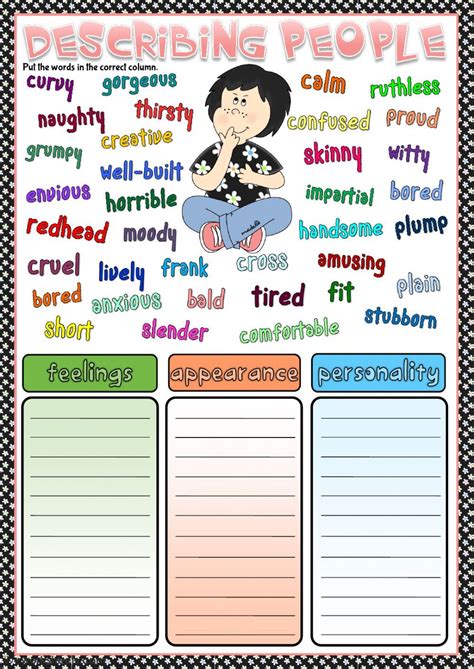 Adjectives To Describe Charactes Kindergarten
