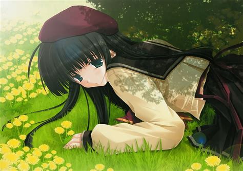 X Px Free Download HD Wallpaper Anime Girls Grass Lying Down Babe Uniform