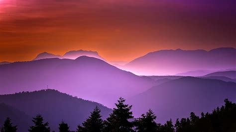 1920x1080px 1080p Free Download Evening In Mountains Foggy Orange