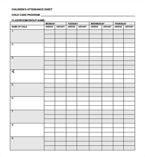 Sample Attendance Sheet For Students Excel Templates