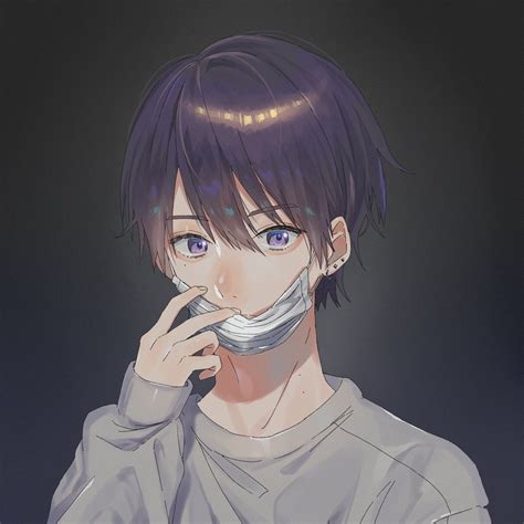 Animeboy Cute Purplehair Purpleeyes Mask Dark Purple Hair Purple