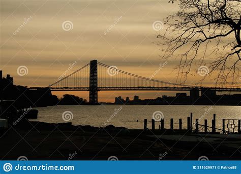 George Washington Bridge Silhouette During Sundown Over New York City