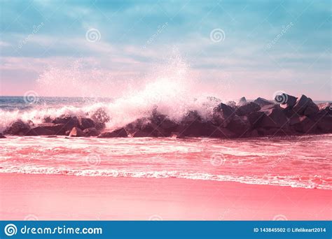 Stormy Ocean Waves Beautiful Seascape Big Powerful Tide In