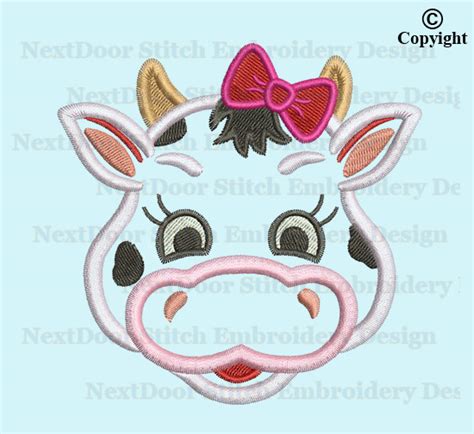 Next Door Stitch Embroidery Girly Cow Face Embroidery Applique Design