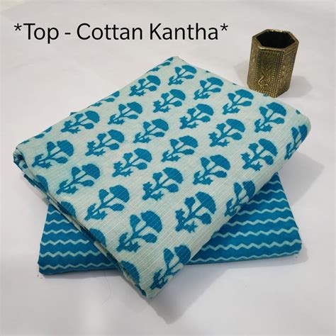 44 45 Blue Cotton Kantha Unstitched Suit For Combo Sets At Rs 550set