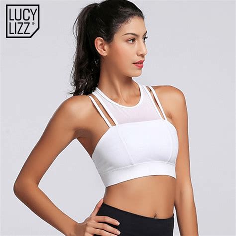 Lucylizz Sexy Mesh Patchwork Sports Bra Women Shakeproof Yoga Bras Full Cup Fitness Bras Gym