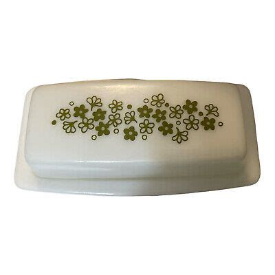 Vintage Pyrex Crazy Daisy Spring Blossom Covered Butter Dish Green