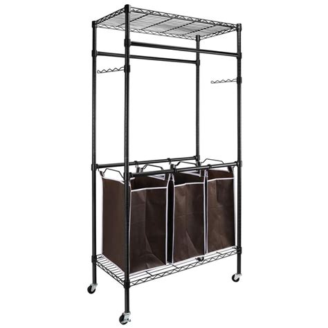 Zimtown Laundry Center With Folding Table And Clothes Rack Dark Brown