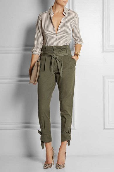 army green cotton tapered pants band of outsiders high waisted pants outfit green pants
