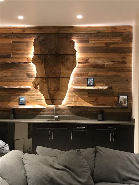 Custom Live Edge Wall Shelving And Led Lighting By Furniture By