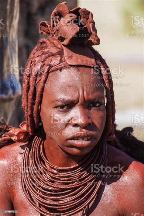 Opuwo Namibia Himba Woman With The Typical Necklace And Hairstyle In Himba Tribe Village Stock