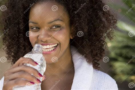 Woman Drinking Mineral Water Stock Image Image Of African Bottle