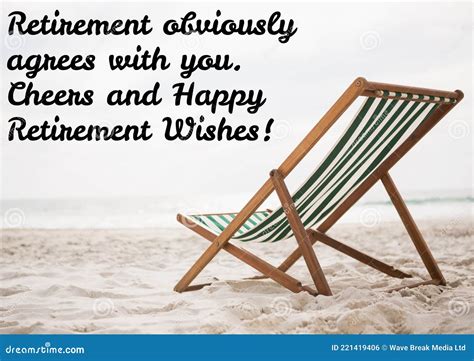 Composition Of Happy Retirement Wishes With Deckchair On Beach Stock