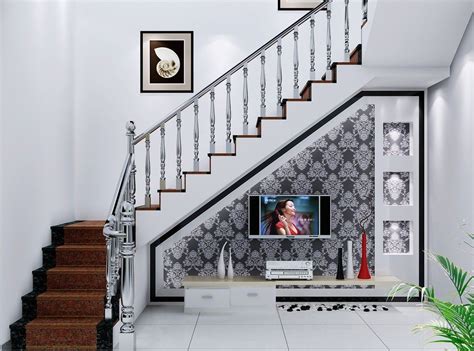 Gorgeous Tv Under Stairs Design Villa Interior Design For Tv Wall Under