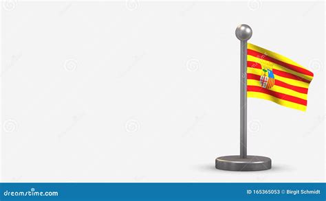 Aragon 3d Waving Flag Illustration On Tiny Flagpole Stock Illustration