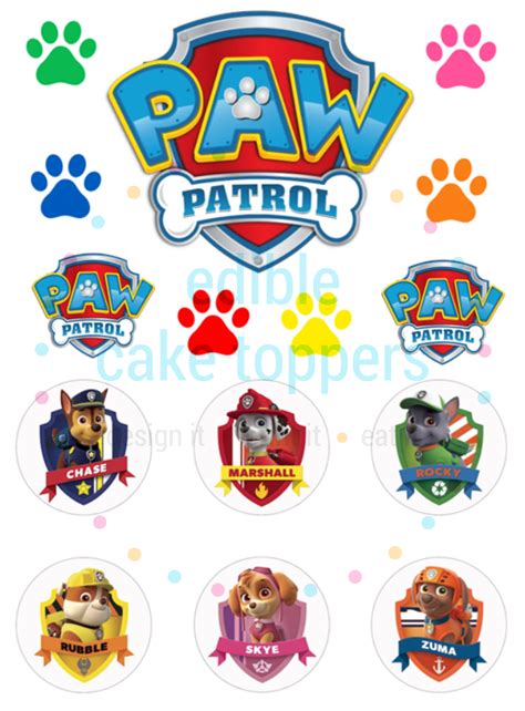 paw patrol characters centerpieces with stand cake topper or cut outs chase everest marshall