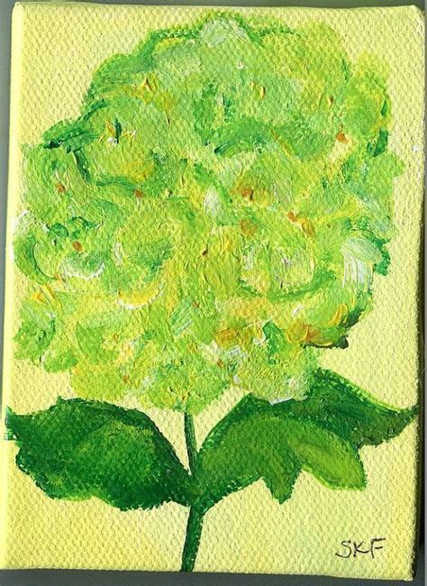 Hydrangea Original Mini Canvas Art Lime Green Flower Mini Etsy