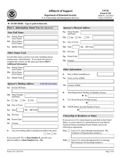 Uscis Form I 134 Download Fillable Pdf Or Fill Online Affidavit Of