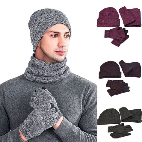 Spring Park 1 Set Winter Warm Knit Beanie Hat Scarf Touchscreen Gloves