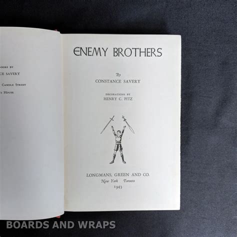 Enemy Brothers By Savery Constance Very Good Hardcover 1943 First