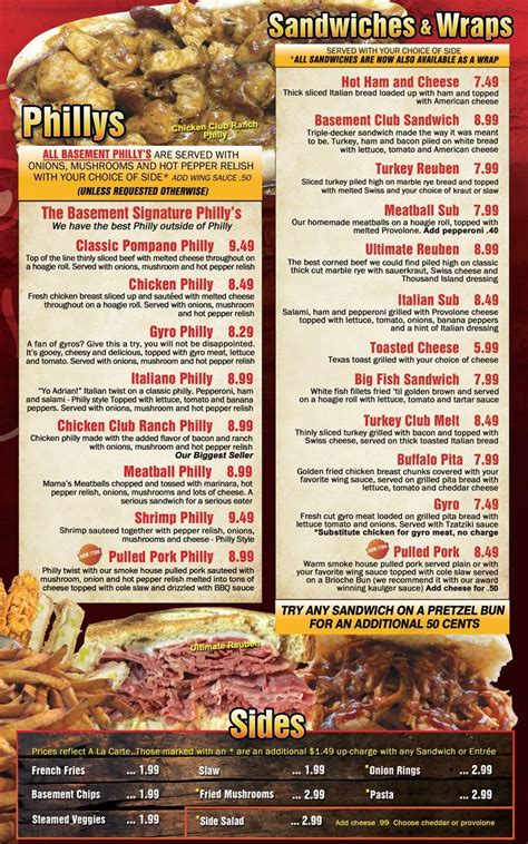 We have a variety of foods to enjoy. The Basement Sports Bar & Grill menu in North Canton, Ohio