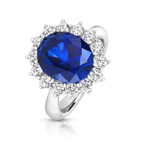 Silver And Rhodium Plated Blue Cubic Zirconia Cluster Ring In A Claw