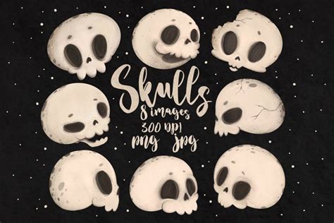 Cute Skull Clip Art Skeletone Bones Spooky Halloween Png