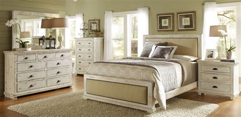 Willow Distressed White Upholstered Bedroom Set From Progressive