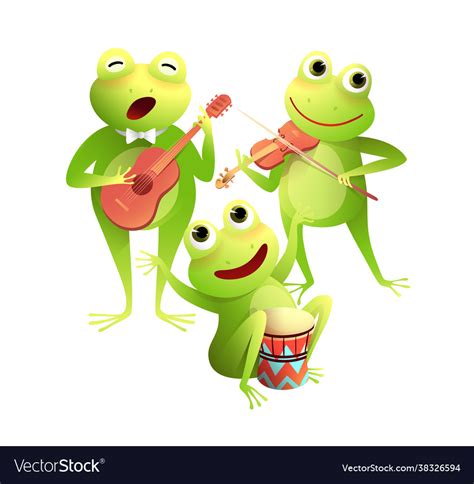 Frogs Concert Playing Musical Instruments And Sing