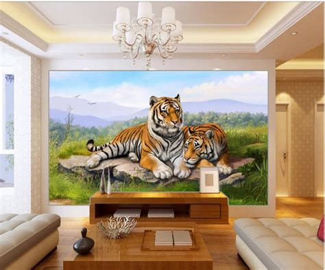 3d Wallpaper Custom Mural Non Woven 3d Room Wall Sticker 3d Two Tigers